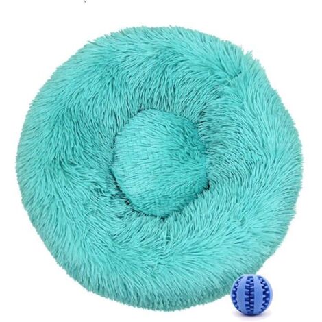 Turquoise 40CM Round Plush Donut Bed for Cats and Small Dogs, Washable Pet Cushion