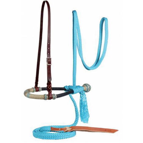 Turquoise - Ensemble bosal avec tête de lit et bosal en cuir più mécate en crin de cheval avec crochet en latigo
