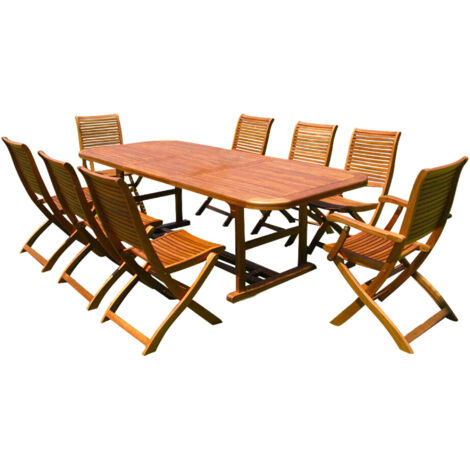 TURRIS - set tavolo in alluminio e teak cm 150/200 x 90 x 74 h con 6 sedie e 2 poltrone Mulier