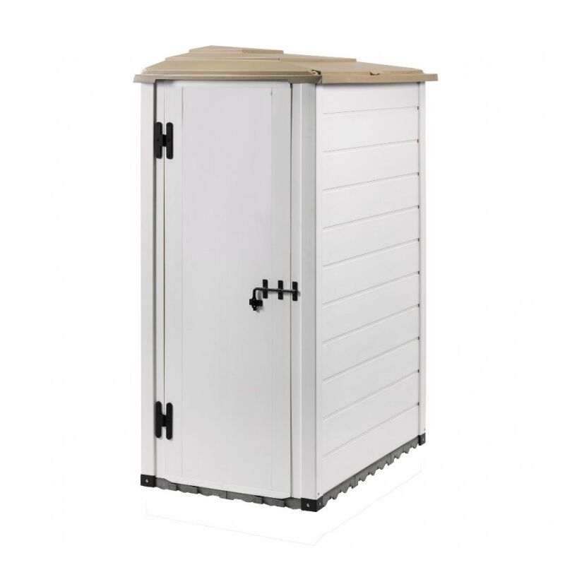 Garofalo - Casetta da Giardino in Resina Tuscany Evo 100.1 con porta reversibile, Pavimentazione inclusa, colore Beige, 132x88x195h cm