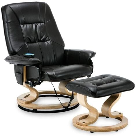 TUSCANY REAL LEATHER BLACK SWIVEL RECLINER MASSAGE CHAIR w FOOT STOOL
