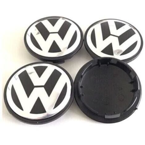 Tuserxln – Cache-moyeux Volkswagen 65mm – Lot de 4 – Noir/Chrome en PC+ABS – Protection contre la poussière et débris - 3B7601171