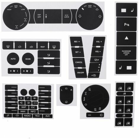 Tuserxln – Kit autocollant de réparation de boutons pour VW Touareg 2004–2009 – Couleur noir mat – 8 autocollants pour boutons de commande - ndash2009