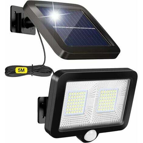 Tuserxln – Lampe solaire extérieure avec détecteur de mouvement – 98 LEDs – Câble de 5m – IP65 étanche – Détection jusqu'à 5m – Lumière intense