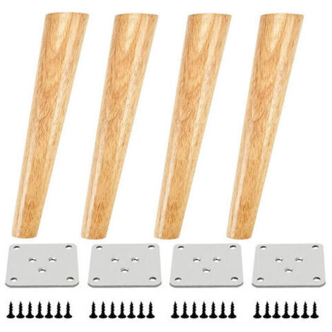 Tuserxln – Lot de 4 pieds de meuble inclinés en bois de chêne 30cm – Plaques de montage pré-percées et vis incluses – Pour sols humides