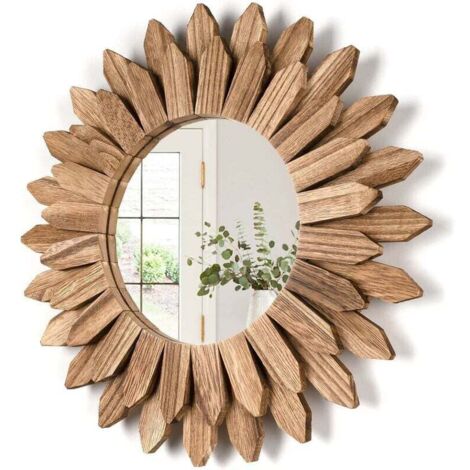 Tuserxln – Miroir mural rond en bois 30 cm – Verre argenté poli sans distorsion – Décoration murale rustique pour salon et chambre