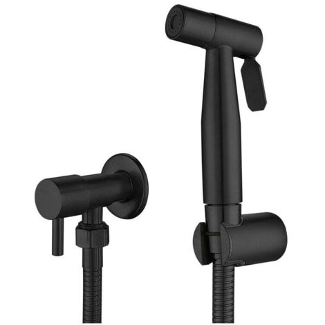 Tuserxln – Pulvérisateur de bidet portable noir – Acier inoxydable SUS304 – Vanne d'angle G1/2 – Tuyau en caoutchouc EPDM pour eau froide