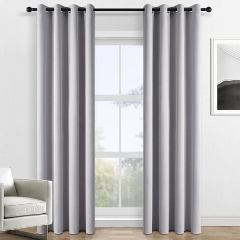 Tuserxln – Rideau occultant thermique 132 x 213 cm – 100% polyester – Œillets – Tissu uni gris clair pour salon et chambre