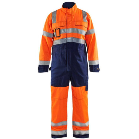 Tuta da lavoro a maniche lunghe alta visibilità 6373 - Arancione fluorescente/Marine 42