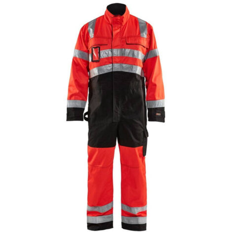 Tuta da lavoro a maniche lunghe alta visibilità 6373 - Rosso fluorescente/Nero 44
