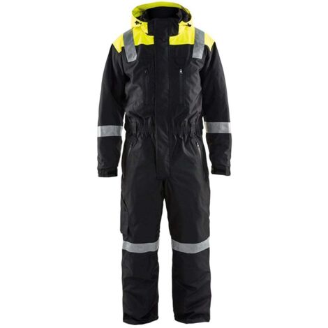 Tuta da lavoro a maniche lunghe con cappuccio dettagli fluorescenti inverno 6787 - Nero/Giallo fluorescente 50