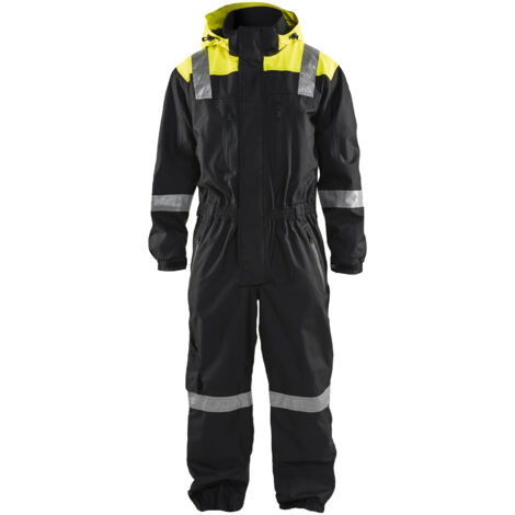 Tuta da lavoro a maniche lunghe con cappuccio e dettagli fluorescenti 6786 - Nero/Giallo fluorescente 54C