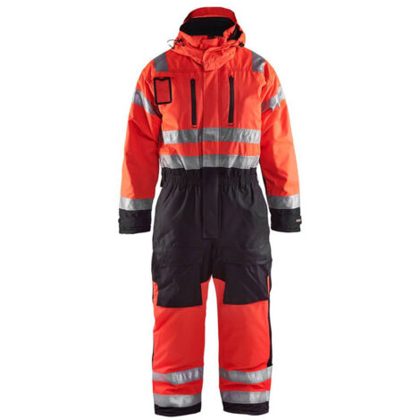 Tuta da lavoro invernale a maniche lunghe alta visibilità 6763 - Rosso fluorescente/Nero 40