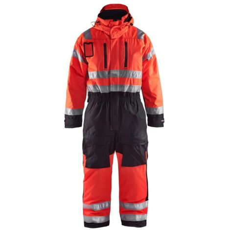 Tuta da lavoro invernale a maniche lunghe alta visibilità 6763 - Rosso fluorescente/Nero 44