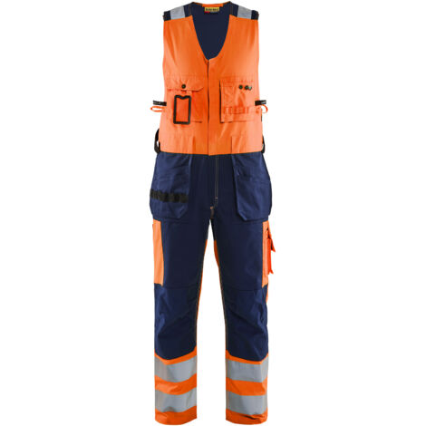 Tuta da lavoro senza maniche ad alta visibilità 2653 - Arancione fluorescente/Marine 44C
