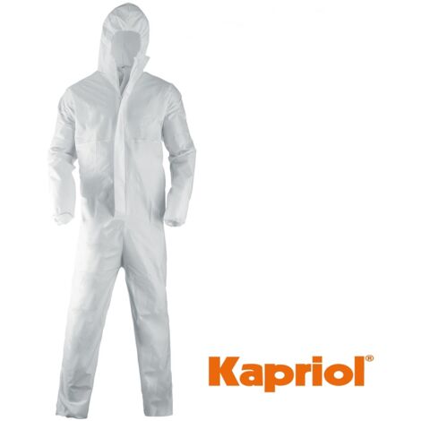 TUTA LAVORO MONOUSO POLIPROPILENE TNT BIANCA USA E GETTA III CATEGORIA KAPRIOL, " XL "