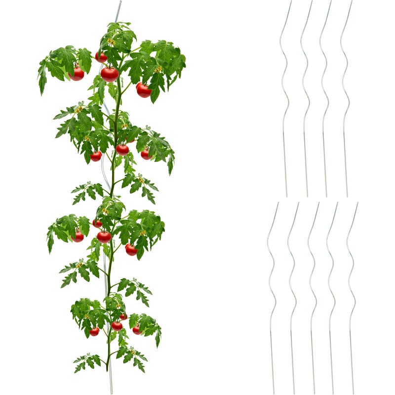 Relaxdays - Tuteur à tomates en lot de 10, acier galvanisé, diamètre : 5 mm, longueur : 90 cm, argenté