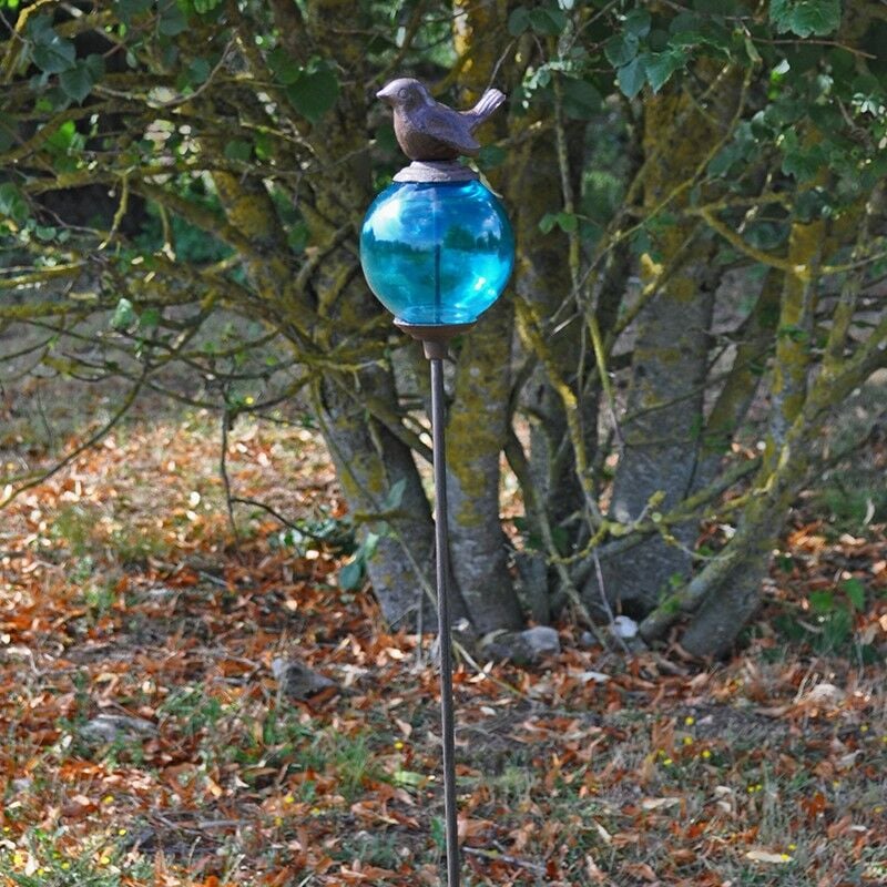 Tuteur boule oiseau bleu queue haute 10x117cm - Bleu