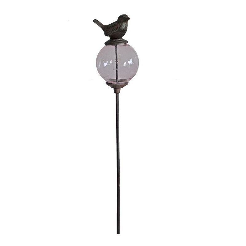 La Grande Prairie - Tuteur boule oiseau rose queue haute 10x117cm - Marron