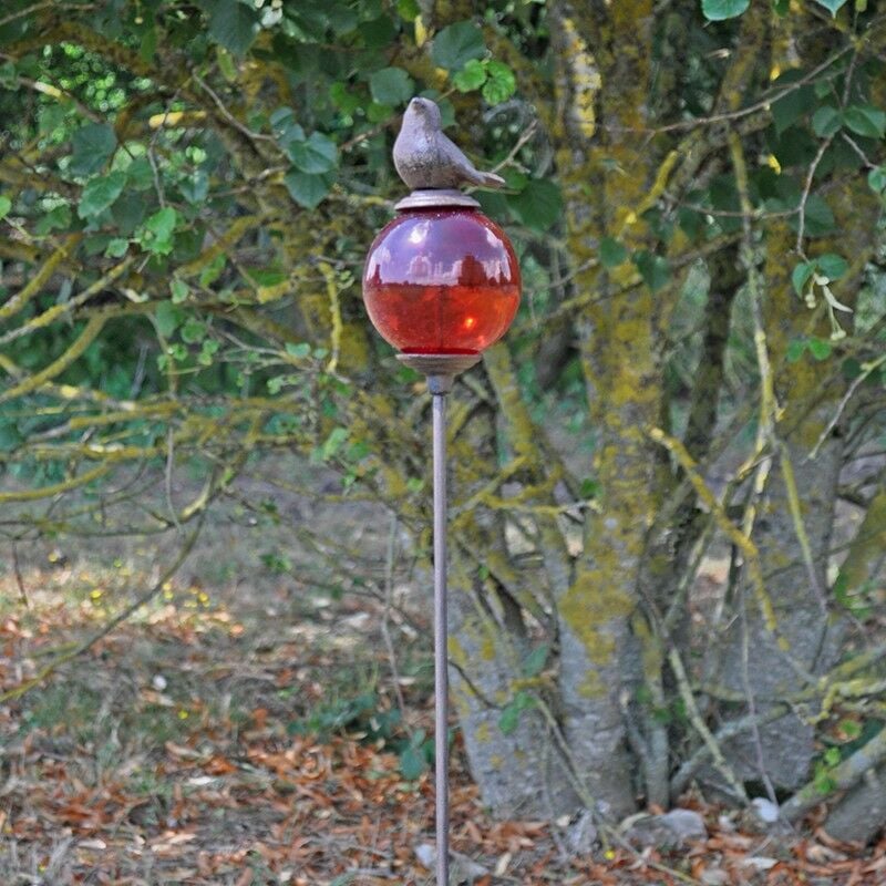 Tuteur boule oiseau rouge 10x117cm - Rouge