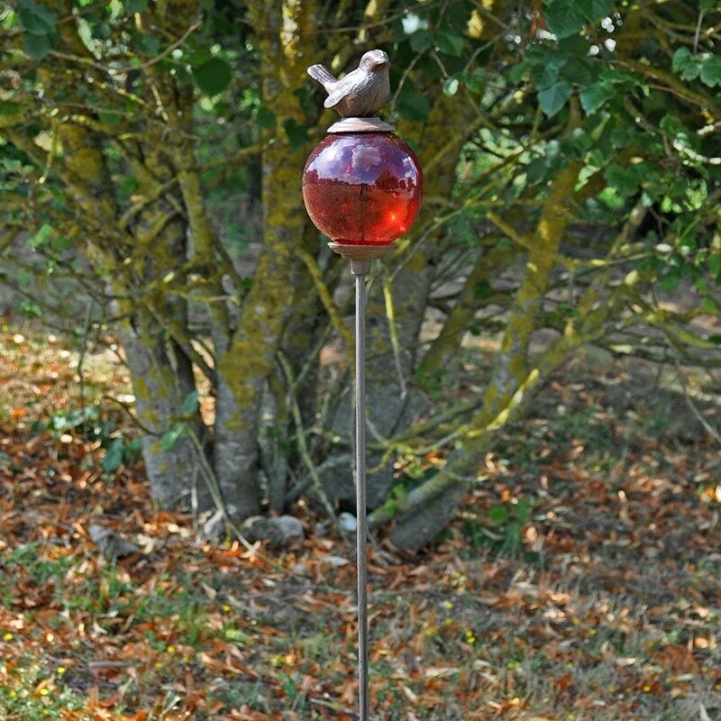 Tuteur boule oiseau rouge queue haute 10x117cm - Rouge