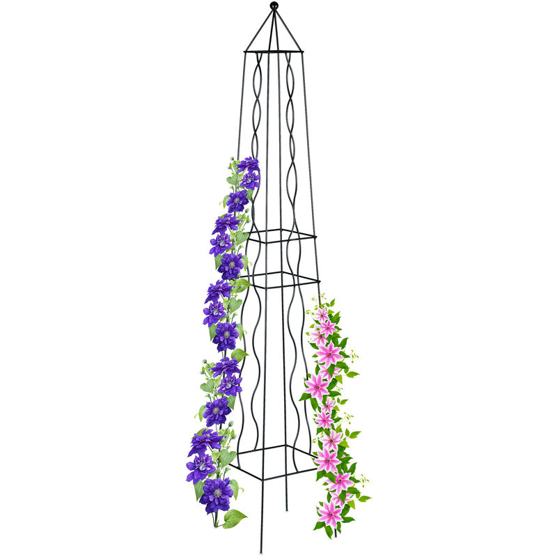 Tuteur carré, arche rosier, obélisque, support plantes grimpantes, treillis, vignes, acier, h : 152 cm, noir - Relaxdays