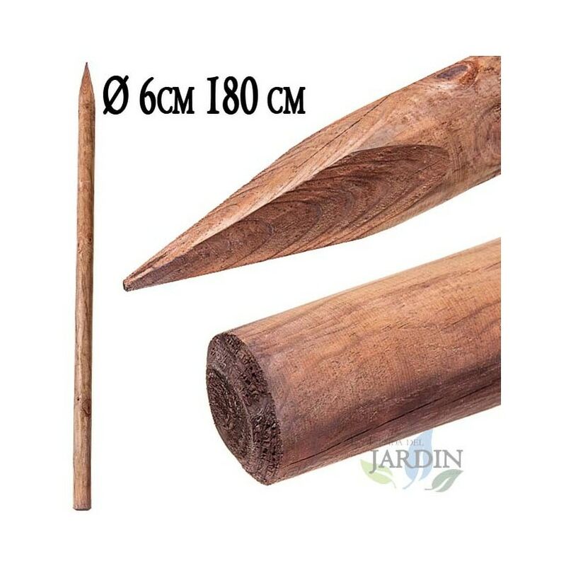 Piquet pour arbres 6 cm x 180 cm, poteau de tuteur en bois rond avec pointe, palissades, piquet de fixation, tuteurs