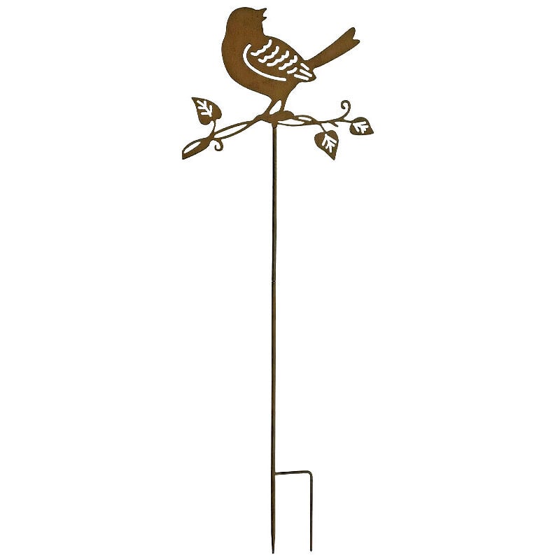 La Grande Prairie - Tuteur déco oiseau sur branche 36x102cm - Rouille