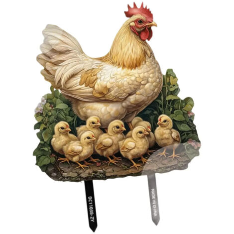 Tuteur de jardin avec poules et décorations de formes