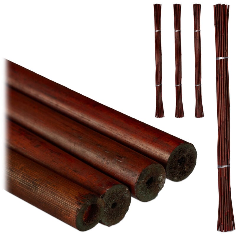Tuteur en bambou, lot de 100, 105 cm, aide à la croissance des plantes, déco intérieure, tiges bambou, brun - Relaxdays