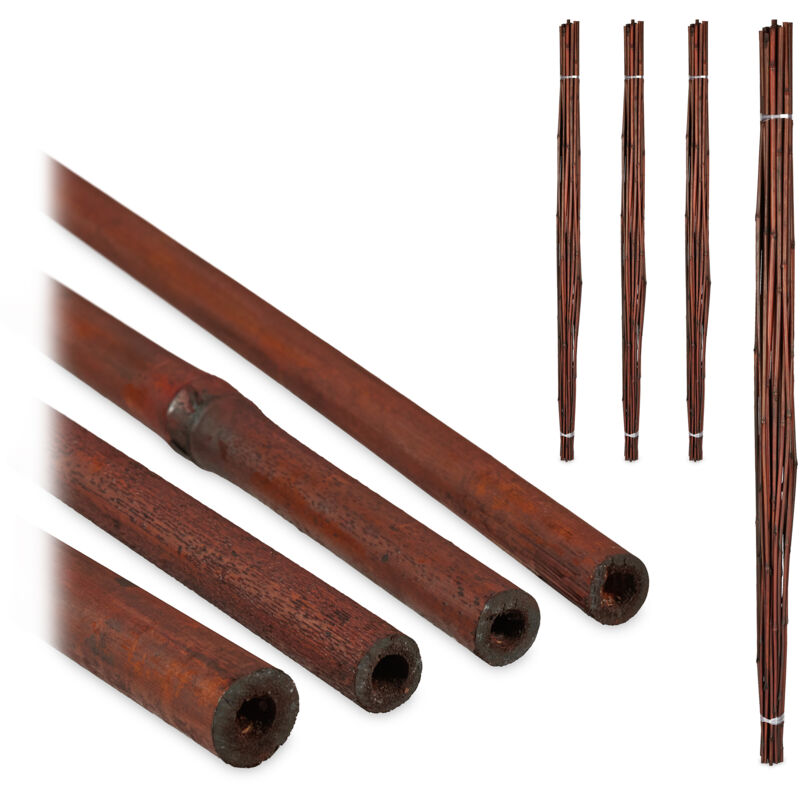 Relaxdays - Tuteur en bambou, Lot de 100, 150 cm, Aide à la croissance des plantes, Déco intérieure, Tiges bambou, brun