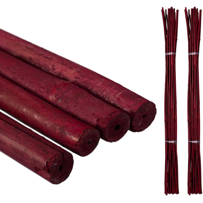 Relaxdays - Tuteur en bambou, Lot de 50, 105 cm, Aide à la croissance des plantes, Déco intérieure, Tiges bambou, rouge