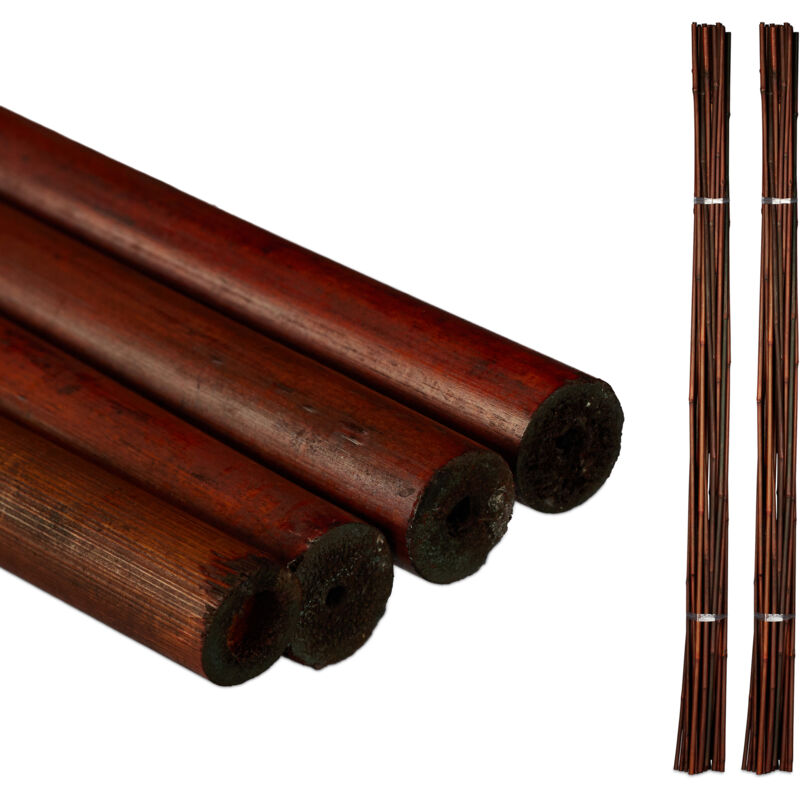Relaxdays - Tuteur en bambou, Lot de 50, 120 cm, Aide à la croissance des plantes, Déco intérieure, Tiges bambou, brun