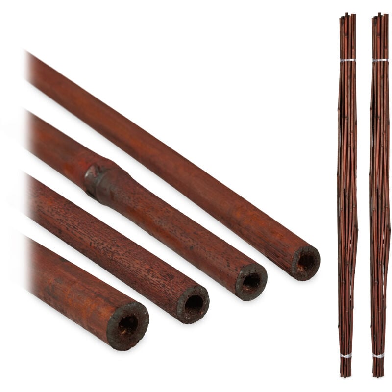Tuteur en bambou, Lot de 50, 150 cm, Aide à la croissance des plantes, Déco intérieure, Tiges bambou, brun - Relaxdays