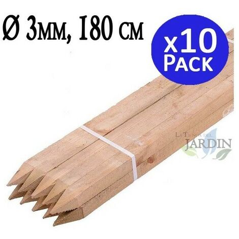 Lot 10 x Poteau en bois, Tuteur d'arbre avec pointe de 180 cm, diamètre 3 cm