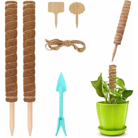 Tuteur en fibre de coco de 52 cm pour plantes, 2 tuteurs en mousse avec 2 panneaux pour plantes, cadre grimpant en fibre de coco naturelle avec bêche de jardin.