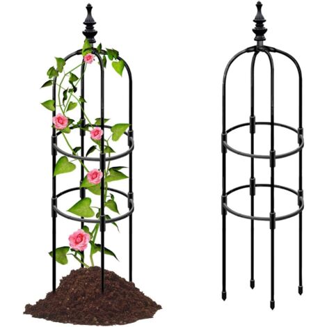 Tuteur en forme d'obélisque, support pour plantes grimpantes d'extérieur en forme d'arche, noir, 120 cm (4 pieds) de hauteur.