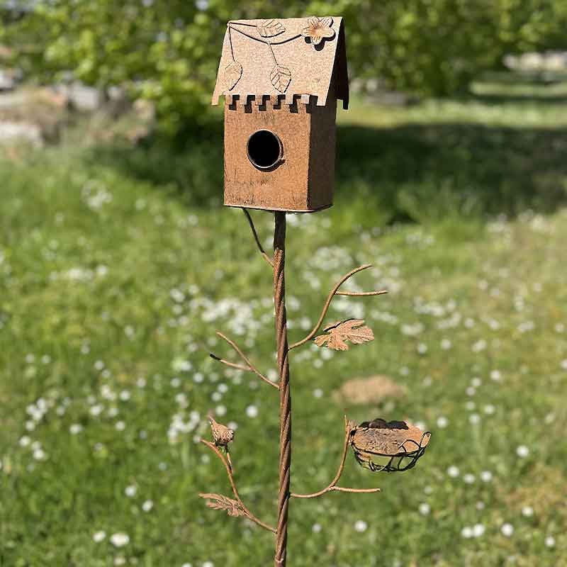 Tuteur nichoir oiseaux rouille 150x15x24cm