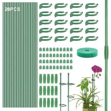 Tuteur Pour Plantes Grimpantes, 20 Tuteurs, 20 Clips De Fixation, 15 Tubes De Connexion, 1 Rouleau De Ruban Adhésif, Pour Tomates, Concombres, Haricots, Pois, Orchidées, Plantes De Jardin Et D'intérie