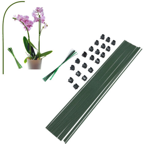 Tuteur pour Plantes Tiges Bistouflex Support avec 40 Fiches Inox Recouvert Vert et Attaches Orchidée pour Dahlia Pivoine Tomate