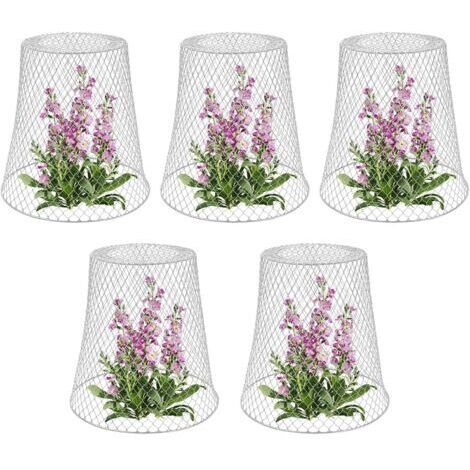 Tuteur pour végétaux, Cloche de protection pour plantes en métal - Lot de 5, Blanc
