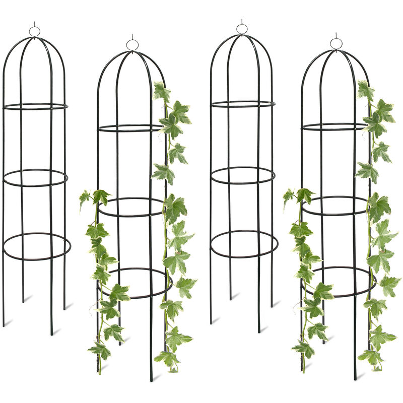 Obélisque tuteur, lot de 4, plantes grimpantes, rosiers arcade, arceau roses, arche jardin, métal 190 cm, vert