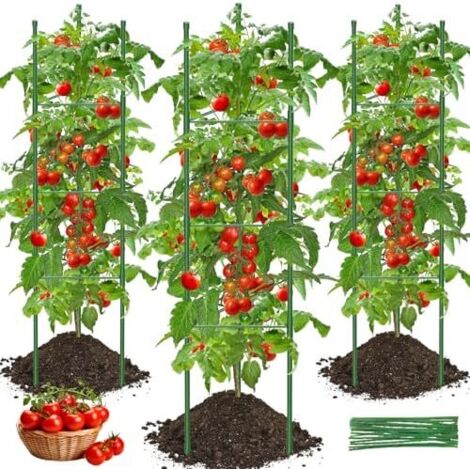 Tuteur Tomate, 3pcs Cage à Tomates Support 130cm Treillis Plante Grimpante Exterieur Obélisque pour Jardin, Piquets de Plantes Frimpantes, Légumes et Fleurs -