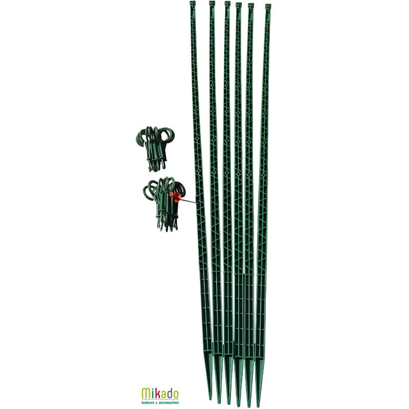 Mikado - Tuteur Tomate - pack 180 vert jardin : 6 tuteurs 180 cm et 24 attaches