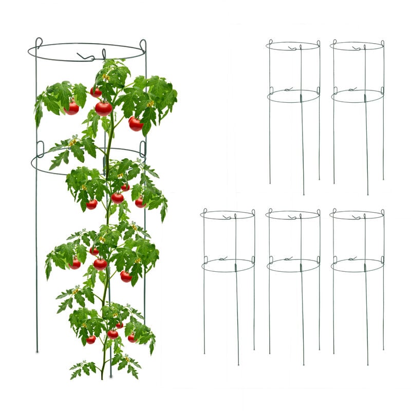 Relaxdays - Tuteur à tomates rond en lot de 6, support jardin pour plantes, circulaire, h x d : env. 76 x 26 cm, vert