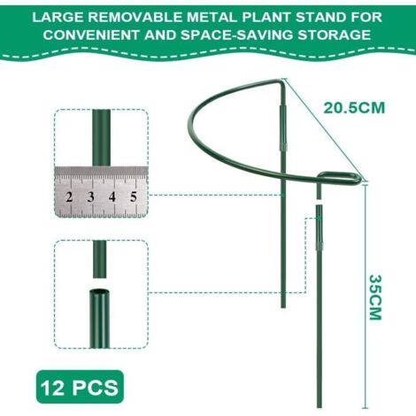Tuteurs de jardin en métal vert – Lot de 6 supports demi-ronds (30 cm et 60 cm) pour pivoines, rosiers, hortensias et tomates