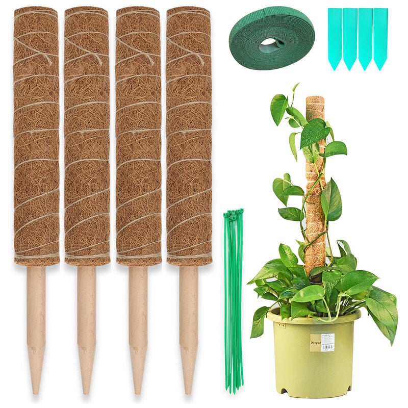 Vingo - 4 pièces 40 cm Tuteur Coco Bâton de Coco Support pour Plantes Grimpantes, Tuteur Plante, Poteau de Totem de Coco Bâton pour