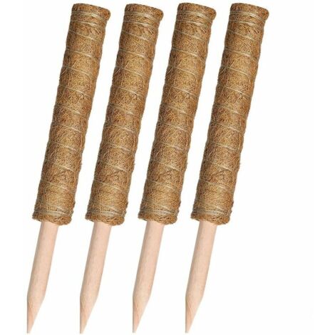 Tuteurs en mousse de coco de 16 pouces pour plantes - Lot de 4 supports en mousse de coco pour plantes grimpantes, intérieur et extérieur - Teinte marron.