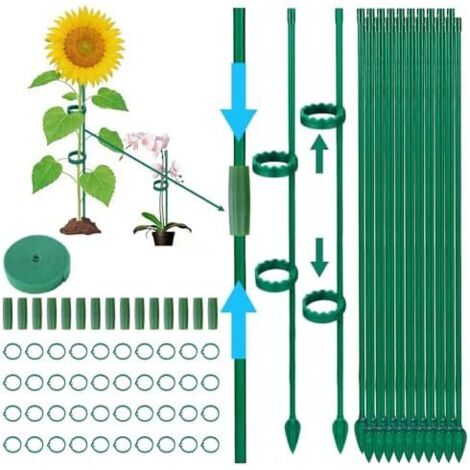 Tuteurs pour Plantes 115 Pièces avec 20 Tuteur Plante, 40 Tiges Clips,15 Tube d'extension, 1M Bande Velcro, Tomate Jardin,Orchidée,Monstera,Plante Grimpante Exterieur Interieur -