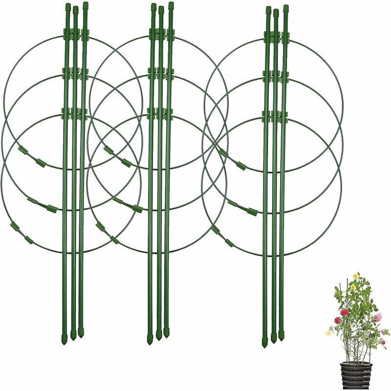 Lot de 3 supports pour plantes grimpantes avec 3 anneaux de support réglables 45 cm